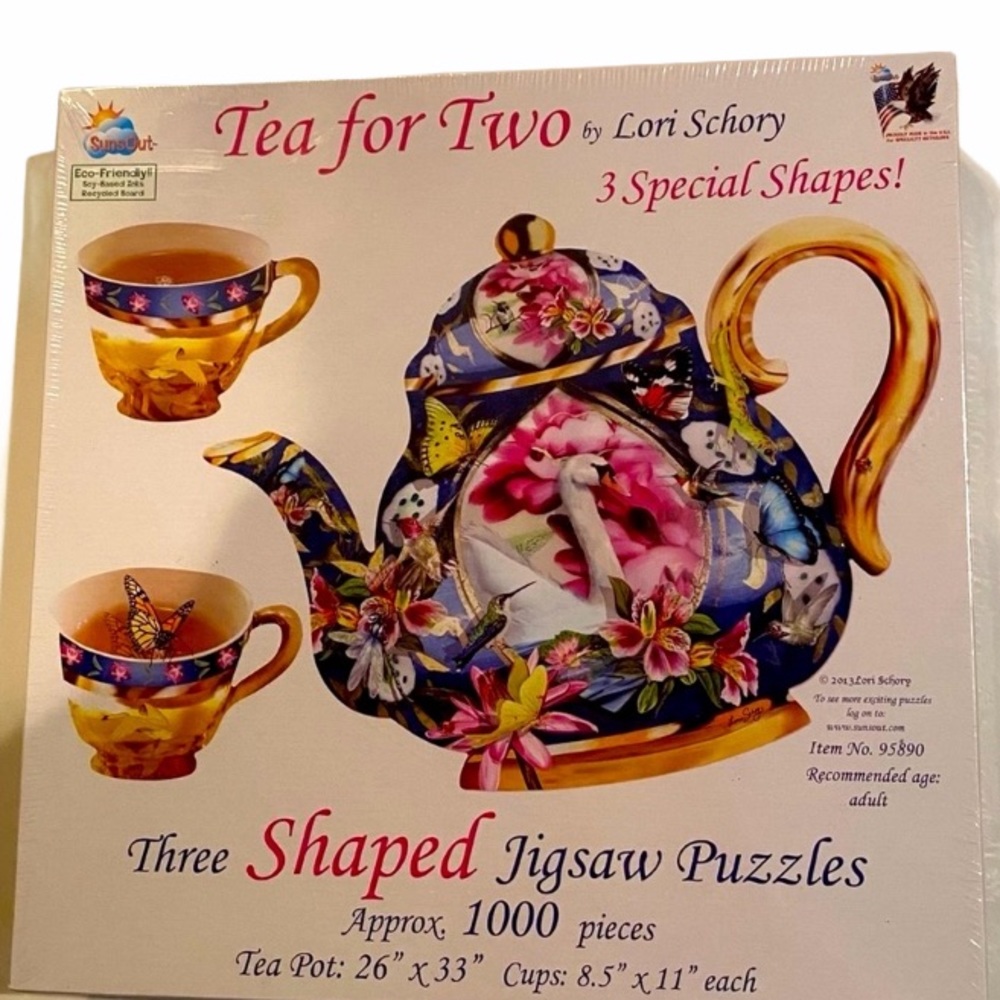 Tea for Two Jigsaw Puzzle 1000 piece Victorian Flowers Teapot Teacup Pink Blue